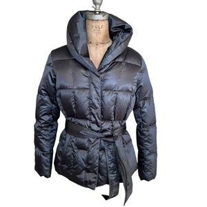 Land’s End Metallic Slate Gray Women's Down/Feather Puffer Jacket Tie Waist XS